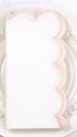 Pink Scallop White Linen Napkin