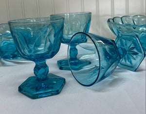 Hazel Atlas Blue Swirl Seashell Goblet S4
