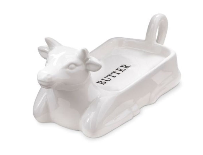 Farmhouse Cow Butter Dish - White