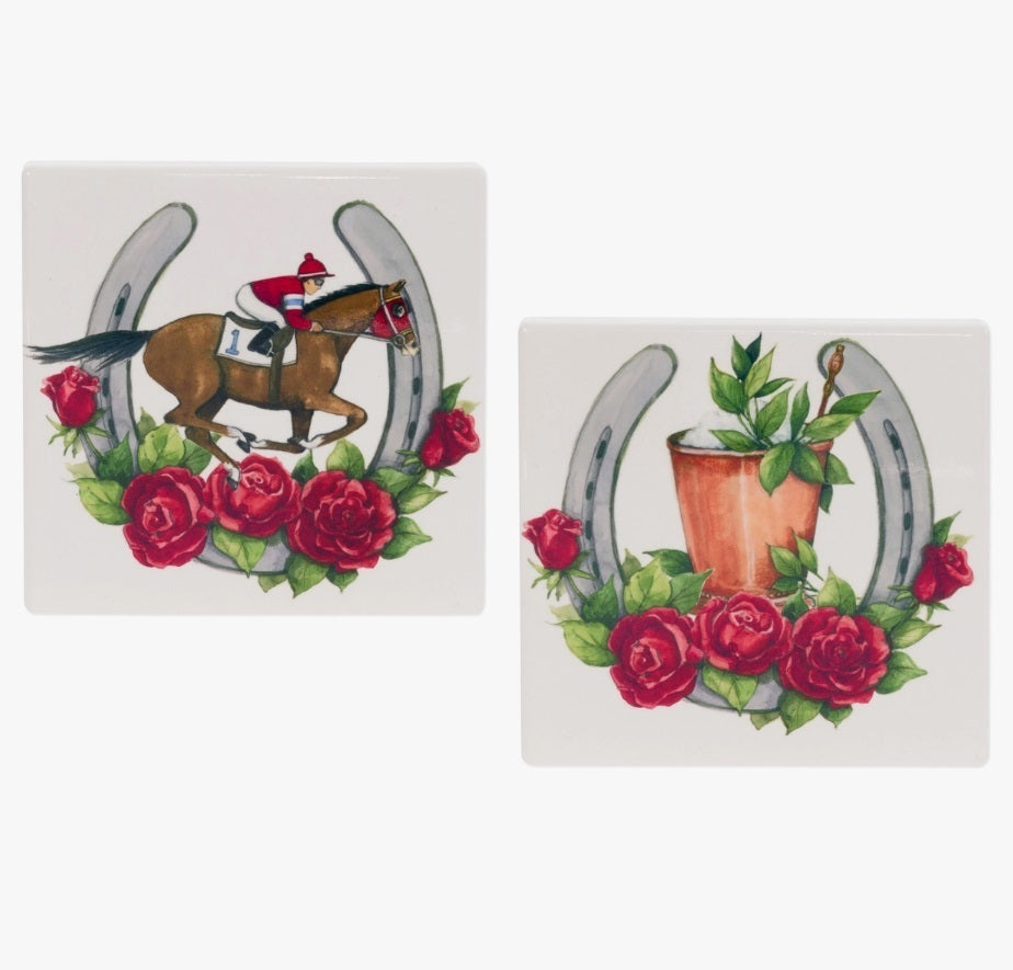 Kentucky Derby Jockey & Julep 4" Ceramic Coaster