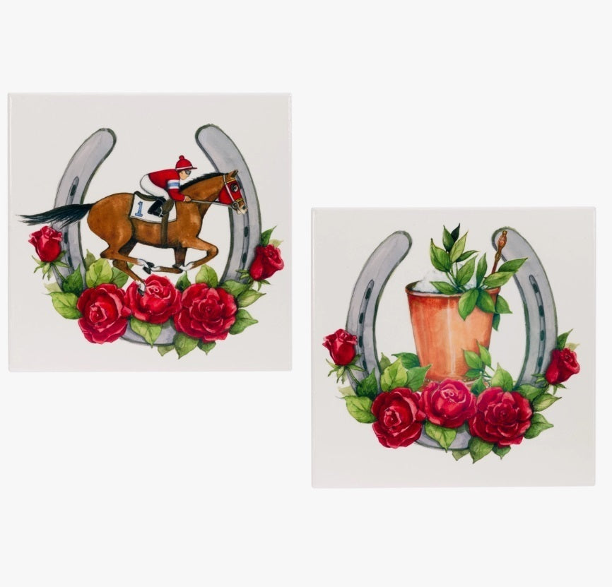 Kentucky Derby Jockey & Julep 8" Ceramic Trivet
