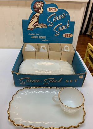 Milk Glass Gold Rimmed Snack Set S8
