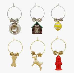 6-Piece A Dog's Life Painted Wine Charms